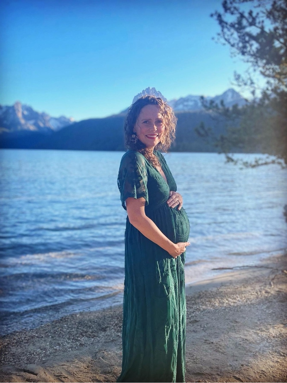 Elegant Green Maternity Maxi Dress